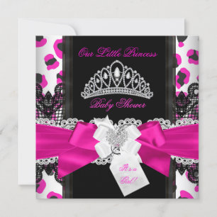 Hot Pink Princess Baby shower Girl Black Leopard 3 Kaart