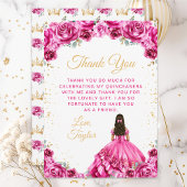 Hot Pink Princess Floral Quinceañera Bedankkaart