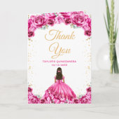 Hot Pink Princess Floral Quinceañera Bedankkaart (Voorkant)