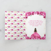 Hot Pink Princess Floral Quinceañera Bedankkaart (Binnen)