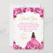 Hot Pink Princess Floral Quinceañera Bedankkaart (Voorkant)