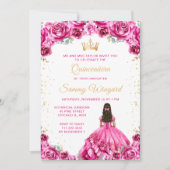 Hot Pink Princess Floral Quinceañera Kaart (Voorkant)