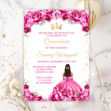 Hot Pink Princess Floral Quinceañera