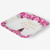 Hot Pink Princess Floral Quinceañera Papieren Bordje (Gebogen)