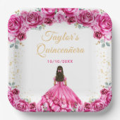 Hot Pink Princess Floral Quinceañera Papieren Bordje (Voorkant)