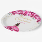 Hot Pink Princess Floral Quinceañera Papieren Bordje (Gekanteld)