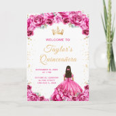 Hot Pink Princess Floral Quinceañera Programma (Voorkant)