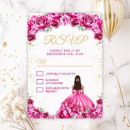 Hot Pink Princess Floral Quinceañera RSVP Kaartje