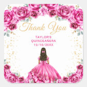Hot Pink Princess Quinceañera Bedankt Vierkante Sticker (Voorkant)