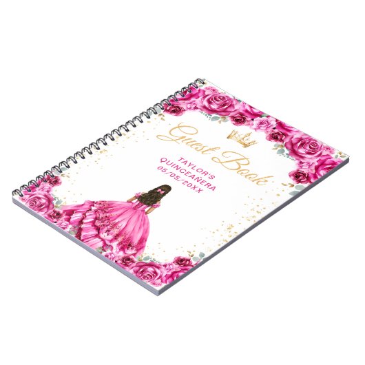 Hot Pink Princess Quinceañera gastenboek Notitieboek (Linkerzijde)