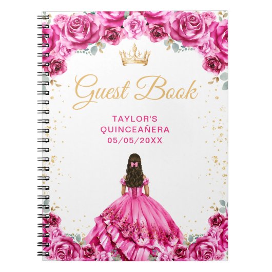 Hot Pink Princess Quinceañera gastenboek Notitieboek (Voorkant)