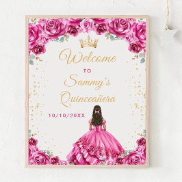 Hot Pink Princess Quinceañera Welkom Poster