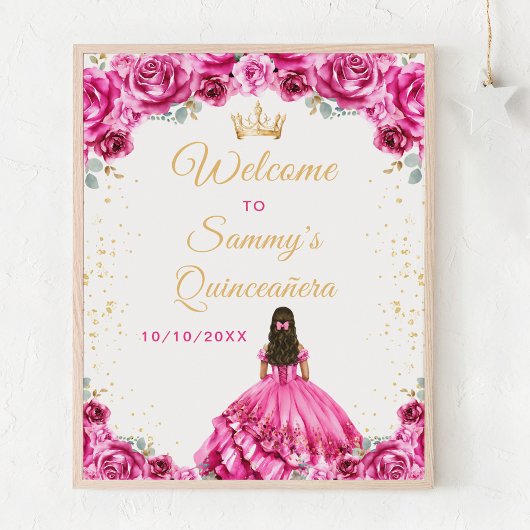 Hot Pink Princess Quinceañera Welkom Poster