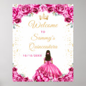 Hot Pink Princess Quinceañera Welkom Poster (Voorkant)