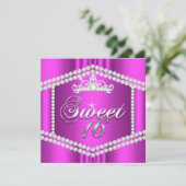 Hot Pink Princess Sweet 16 Party Diamond Trim Kaart (Staand voorkant)