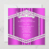 Hot Pink Princess Sweet 16 Party Diamond Trim Kaart (Achterkant)