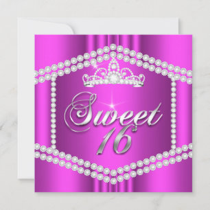 Hot Pink Princess Sweet 16 Party Diamond Trim Kaart