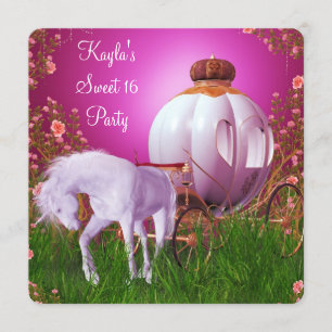 Hot Pink Princess Sweet 16 Verjaardagsfeest Kaart