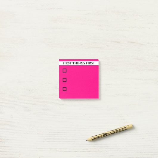 Hot Pink Priorities  checklist Post-it® Notes (Op bureau)