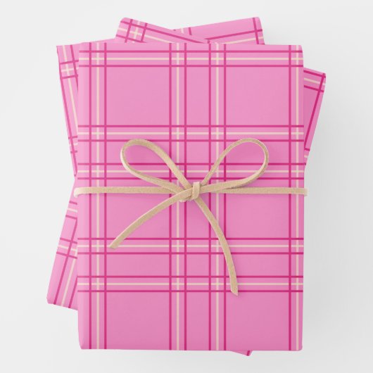 Hot Pink Pset Tartan Inpakpapier Vel (In situ)