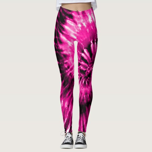 Hot Pink Psychedelic Starburst Tie Dye Leggings (Voorkant)
