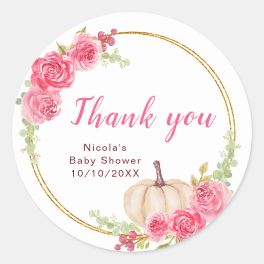 Hot Pink Pumpkins Baby shower Bedankt Ronde Sticker (Voorkant)