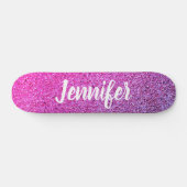 Hot Pink Purple Schabre Faux Glitter Personalized Persoonlijk Skateboard (Horizontaal)