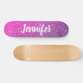 Hot Pink Purple Schabre Faux Glitter Personalized Persoonlijk Skateboard (Horizontaal)