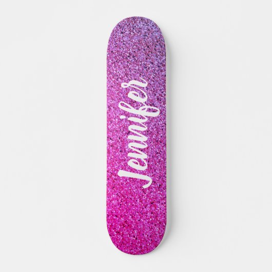Hot Pink Purple Schabre Faux Glitter Personalized Persoonlijk Skateboard (Voorkant)