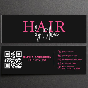 Hot Pink QR Code Hair Stylist Moderne Typografie Mini Visitekaartje