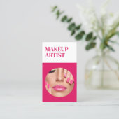 Hot Pink &QR Code Make-up Artist Visitekaartje (Staand voorkant)