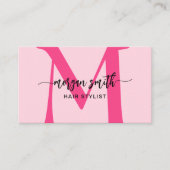 Hot Pink QR Code Script Girly Monogram Naam Visitekaartje (Voorkant)