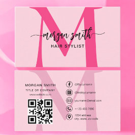 Hot Pink QR Code Script Girly Monogram Naam Visitekaartje
