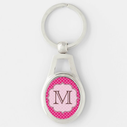 Hot Pink Quarterfoil Latti Monogram Sleutelhanger (Voorkant)