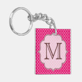 Hot Pink Quarterfoil Latti Monogram Sleutelhanger (Voorkant Links)