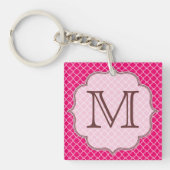 Hot Pink Quarterfoil Latti Monogram Sleutelhanger (Voorkant)