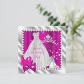 Hot Pink Quinceanera 15e Masquerade Party Kaart (Staand voorkant)
