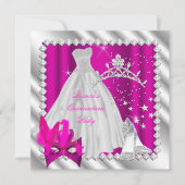 Hot Pink Quinceanera 15e Masquerade Party Kaart (Voorkant)