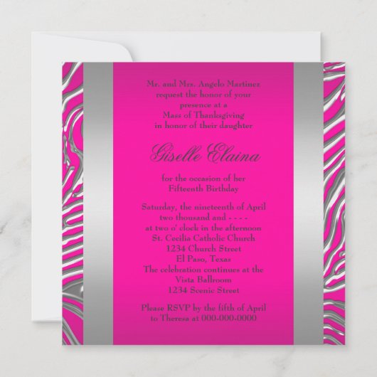 Hot Pink Quinceanera 15e verjaardag Kaart (Achterkant)