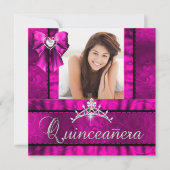 Hot Pink Quinceanera 15th Birthday Party Foto Kaart (Voorkant)