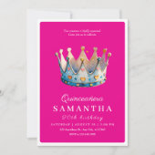 Hot Pink Quinceanera Crown Verjaardag Kaart (Voorkant)
