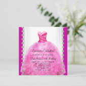Hot Pink Quinceanera uitnodiging (Staand voorkant)