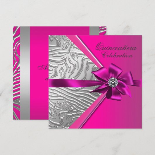 Hot Pink Quinceanera Verjaardagsfeestje Kaart (Voorkant / Achterkant)