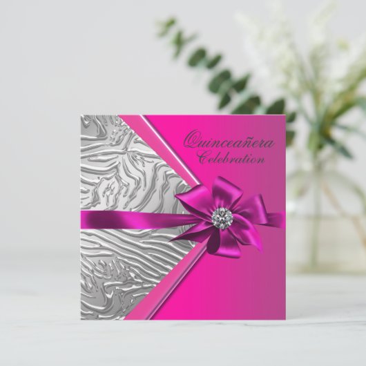 Hot Pink Quinceanera Verjaardagsfeestje Kaart (Staand voorkant)