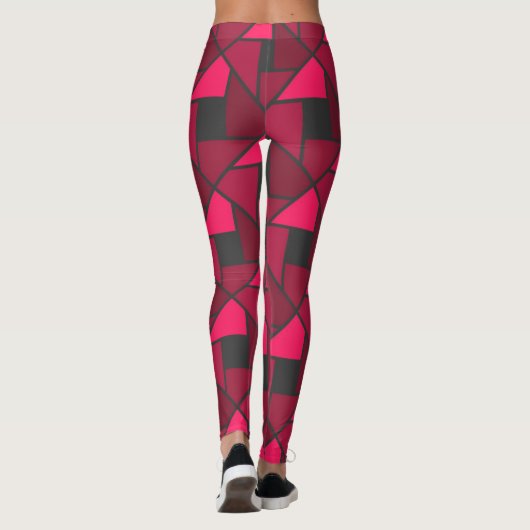 Hot Pink Raspberry Red Geometric Yoga Pants Leggings (Achterkant)
