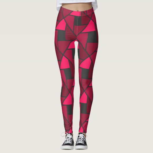 Hot Pink Raspberry Red Geometric Yoga Pants Leggings (Voorkant)