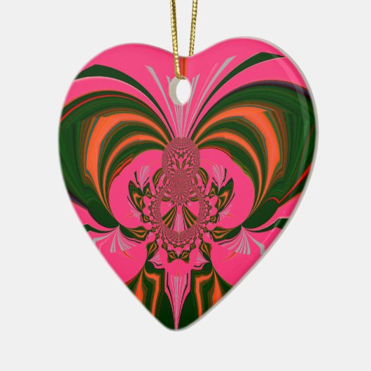 Hot Pink Red Golden Green Keramisch Ornament (Links)