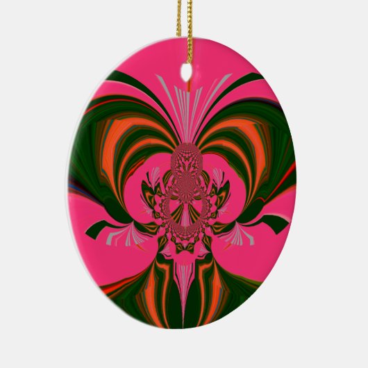 Hot Pink Red Golden Green Keramisch Ornament (Rechts)