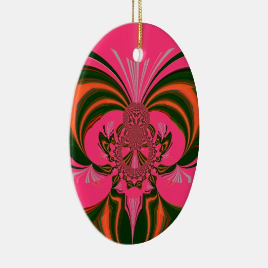 Hot Pink Red Golden Green Keramisch Ornament (Rechts)