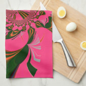 Hot Pink Red Golden Green Theedoek (Quarter Fold)